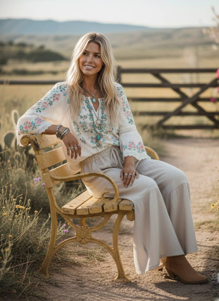 Linen Blend Tiered Pants