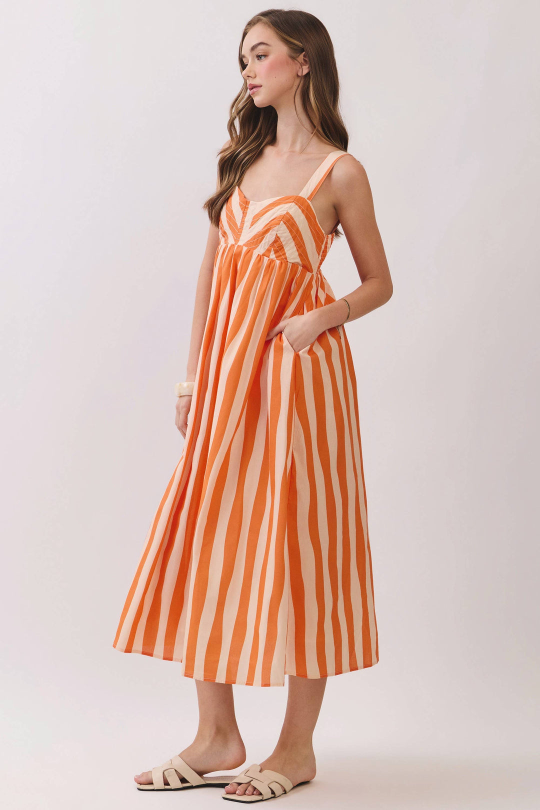 Orange Stripe Midi Dress