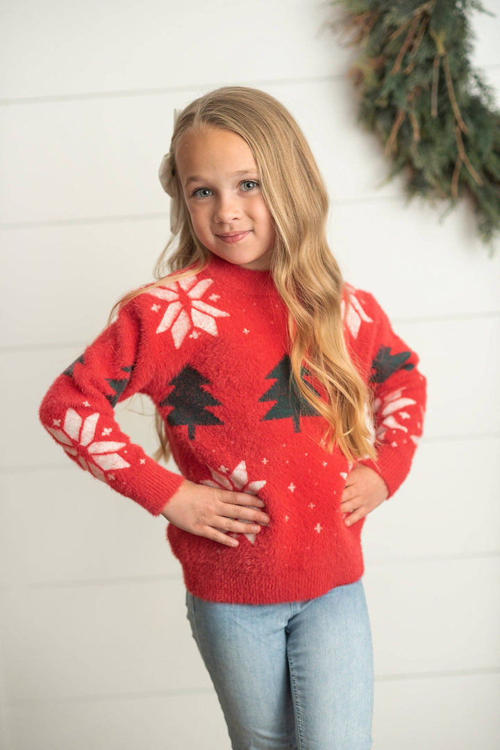 Red Trees and Snowflakes Sweater