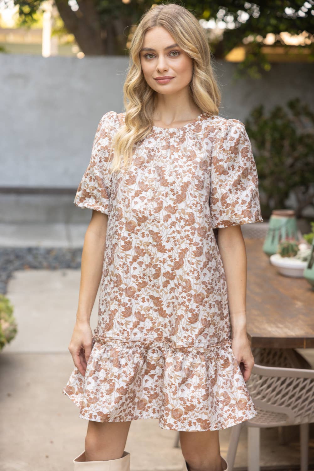 Floral Jacquard  Tiered Dress