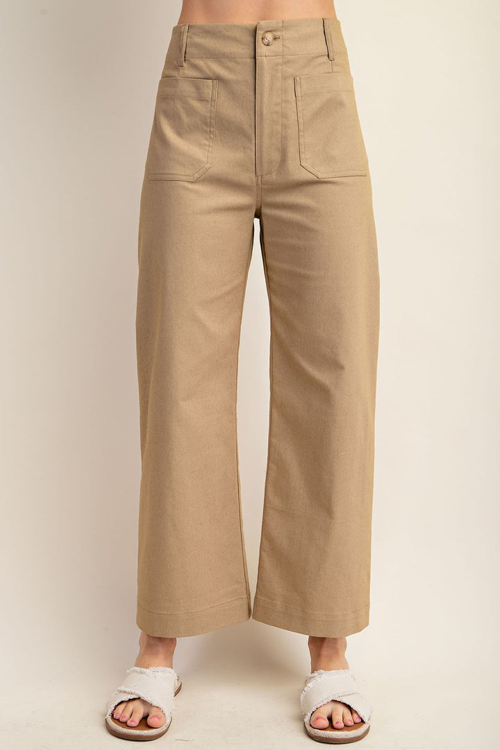 Khaki Ankle Cropped Summer Pants