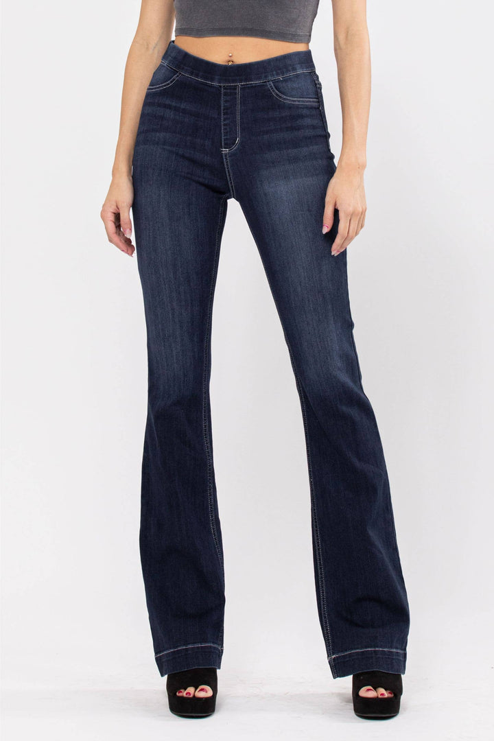 High Rise Dark Pull On Flare Jegging