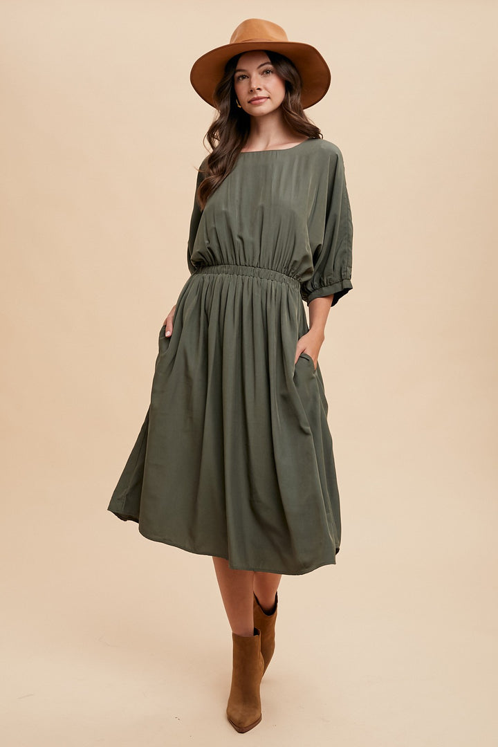 Olive Loose Fit Midi Dress