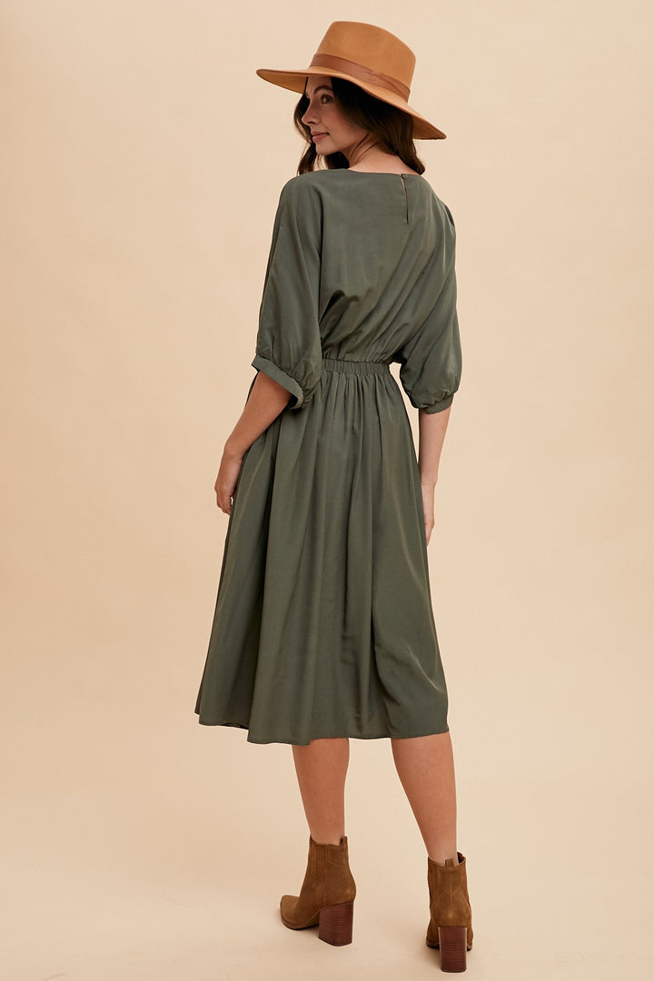 Olive Loose Fit Midi Dress