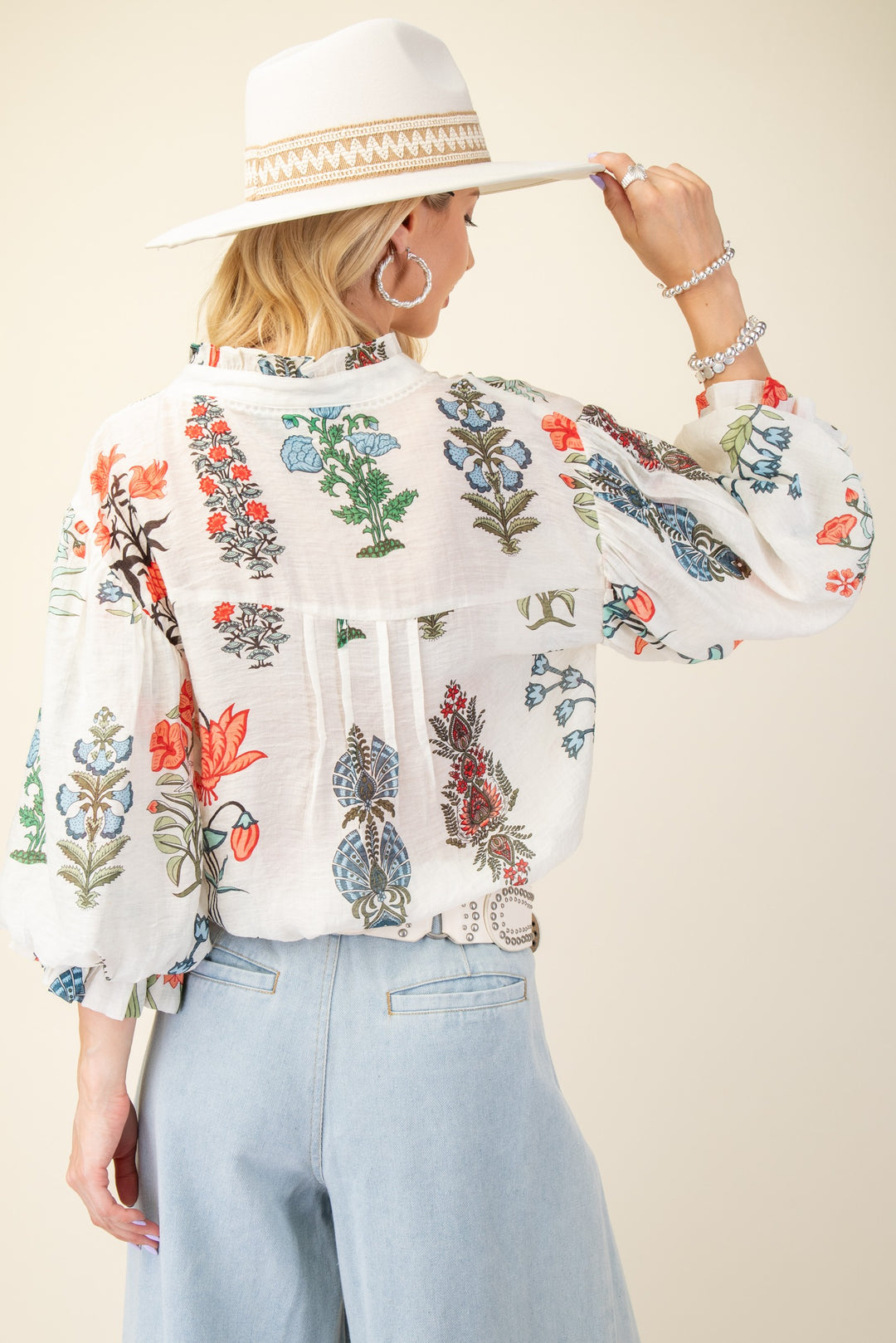 Printed Button Down 3/4 Sleeve Shirt