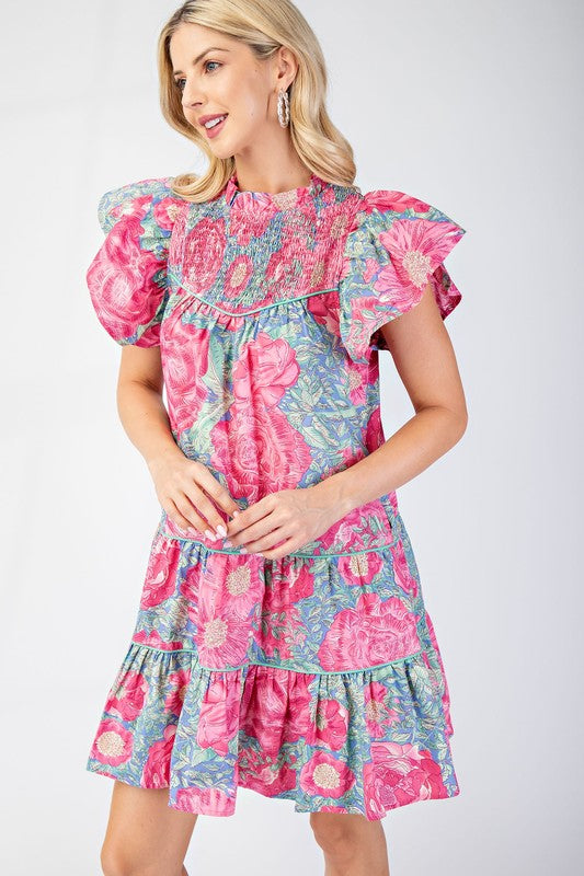 Smocked Floral Mini Dress