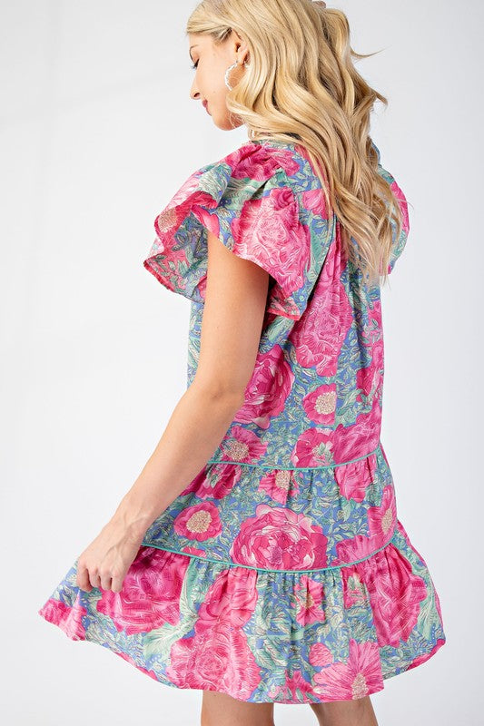 Smocked Floral Mini Dress