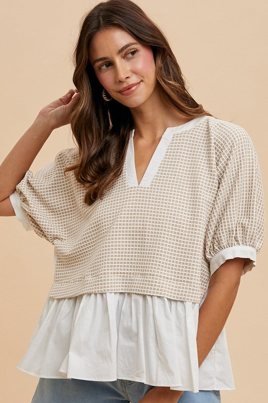 Checkered Textured Knit Top