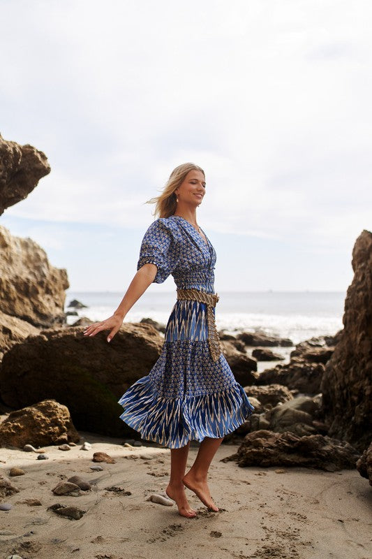 Mixed Print Midi Dress