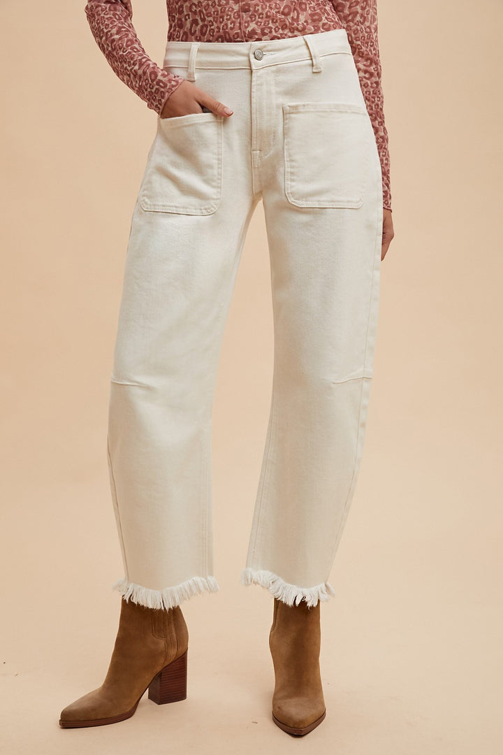 Cream Barrel Leg Pants