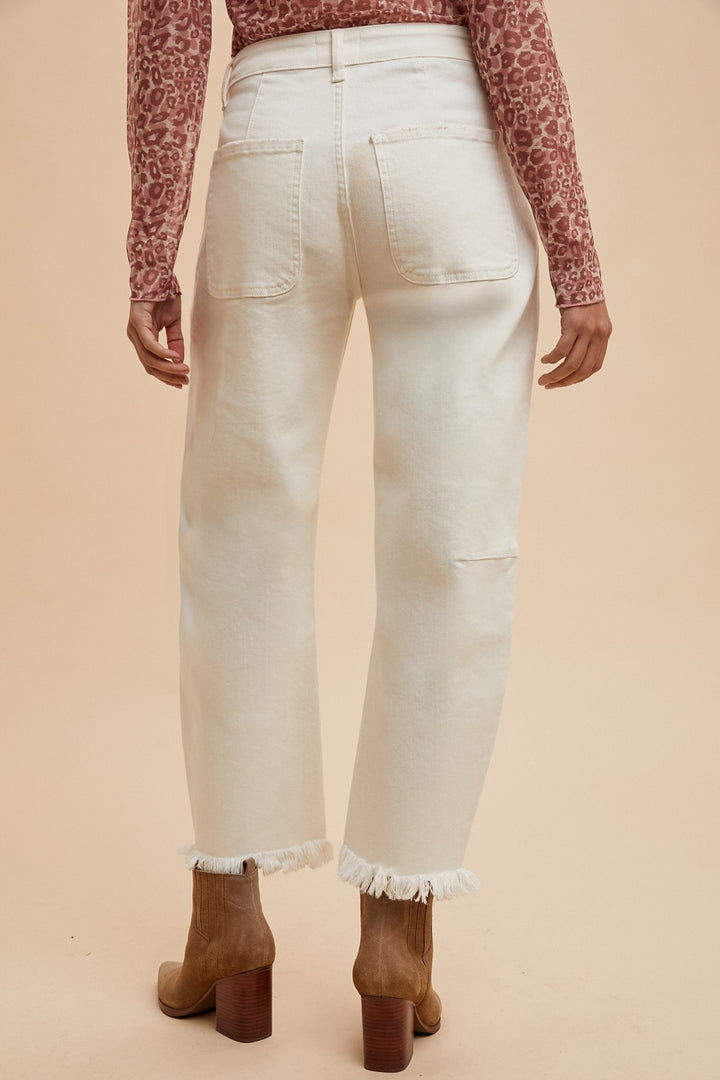 Cream Barrel Leg Pants