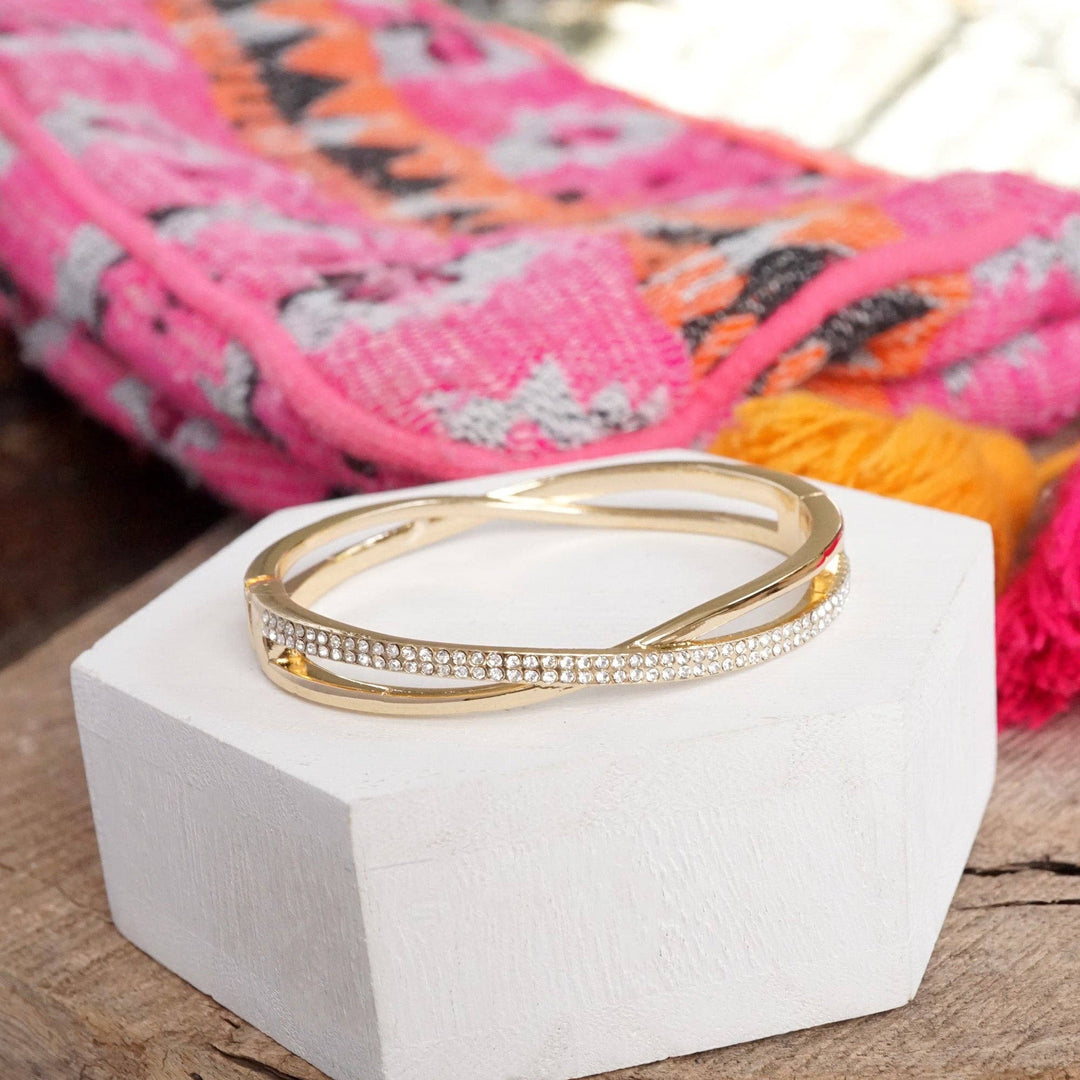 Crossover Hinge Bangle in Gold Tone with Crystals