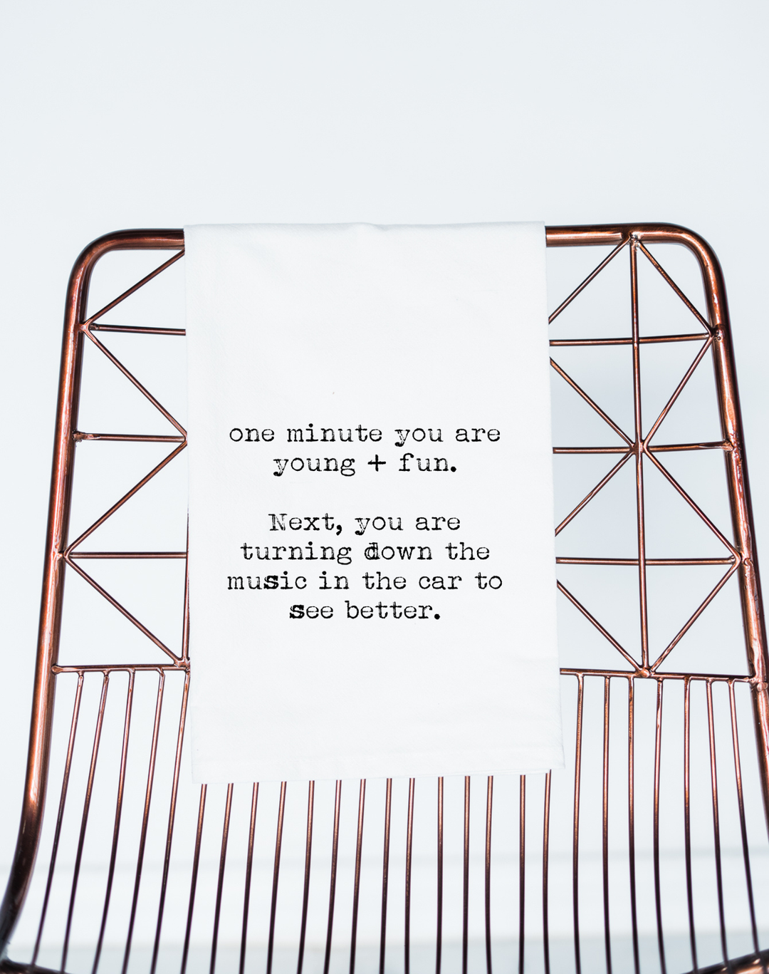 Funny gift towel Young Fun turn down music see better