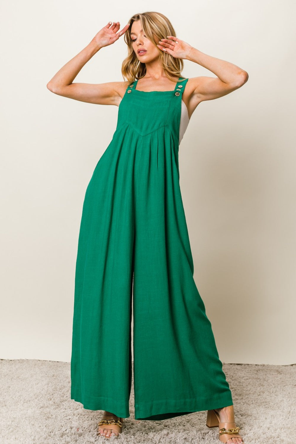 BiBi Texture Sleeveless Wide Leg Jumpsuit (Online Only)