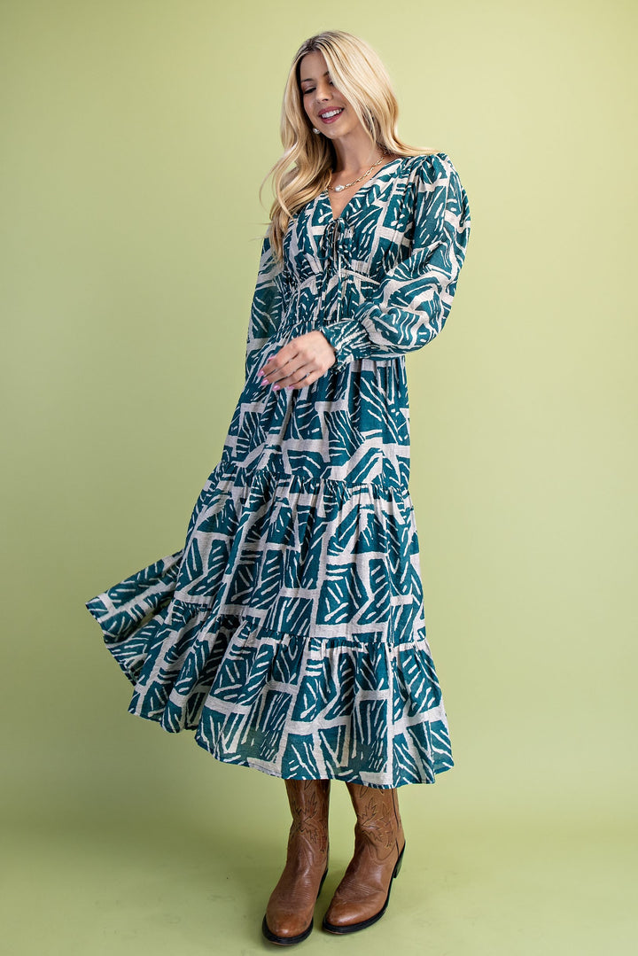 Teal Printed Midi Dress