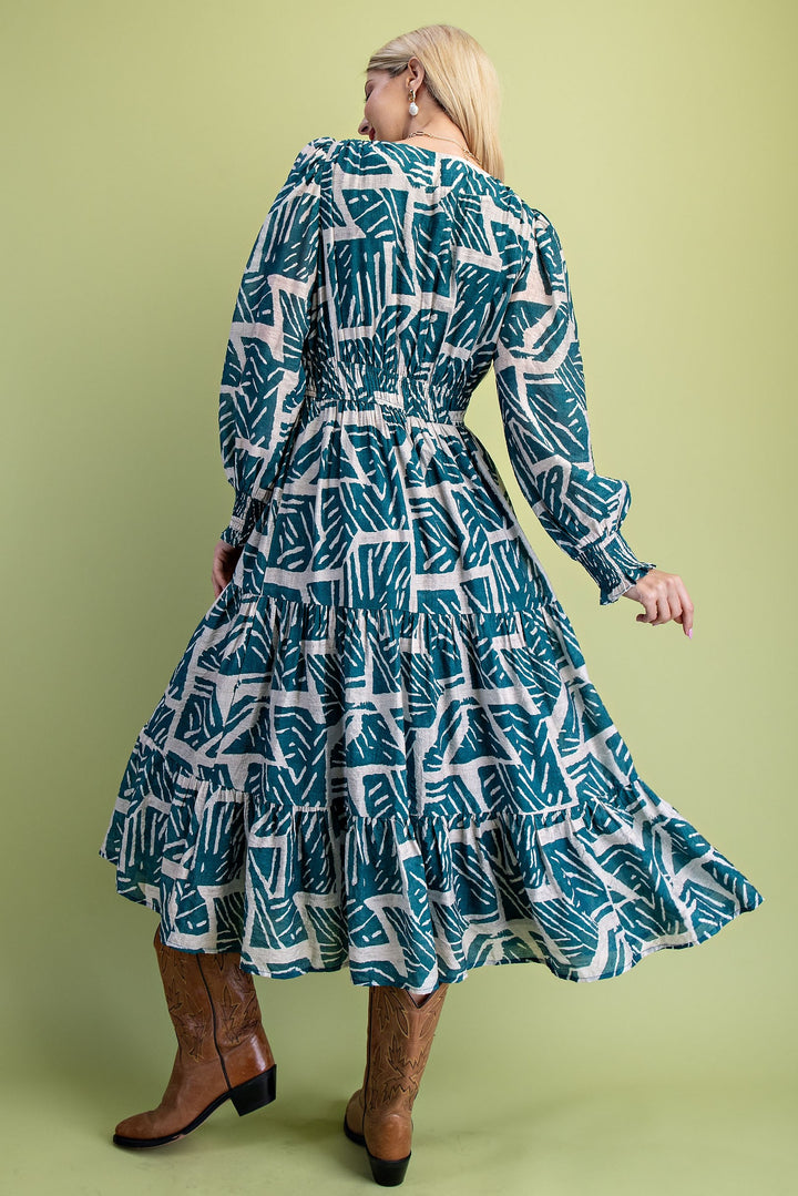 Teal Printed Midi Dress