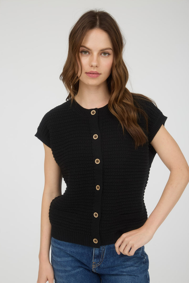 Button Down Short Sleeve Sweater