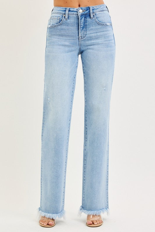 Risen High Rise Long Straight Jeans