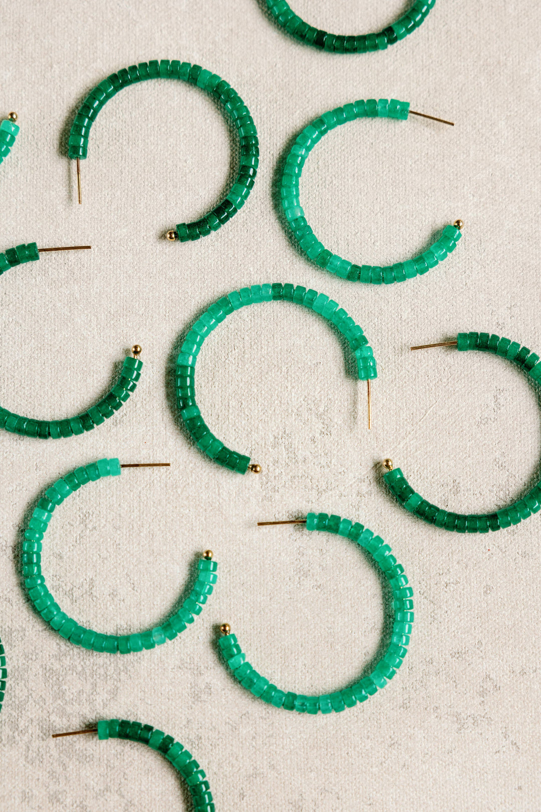 Green Beaded Hoops