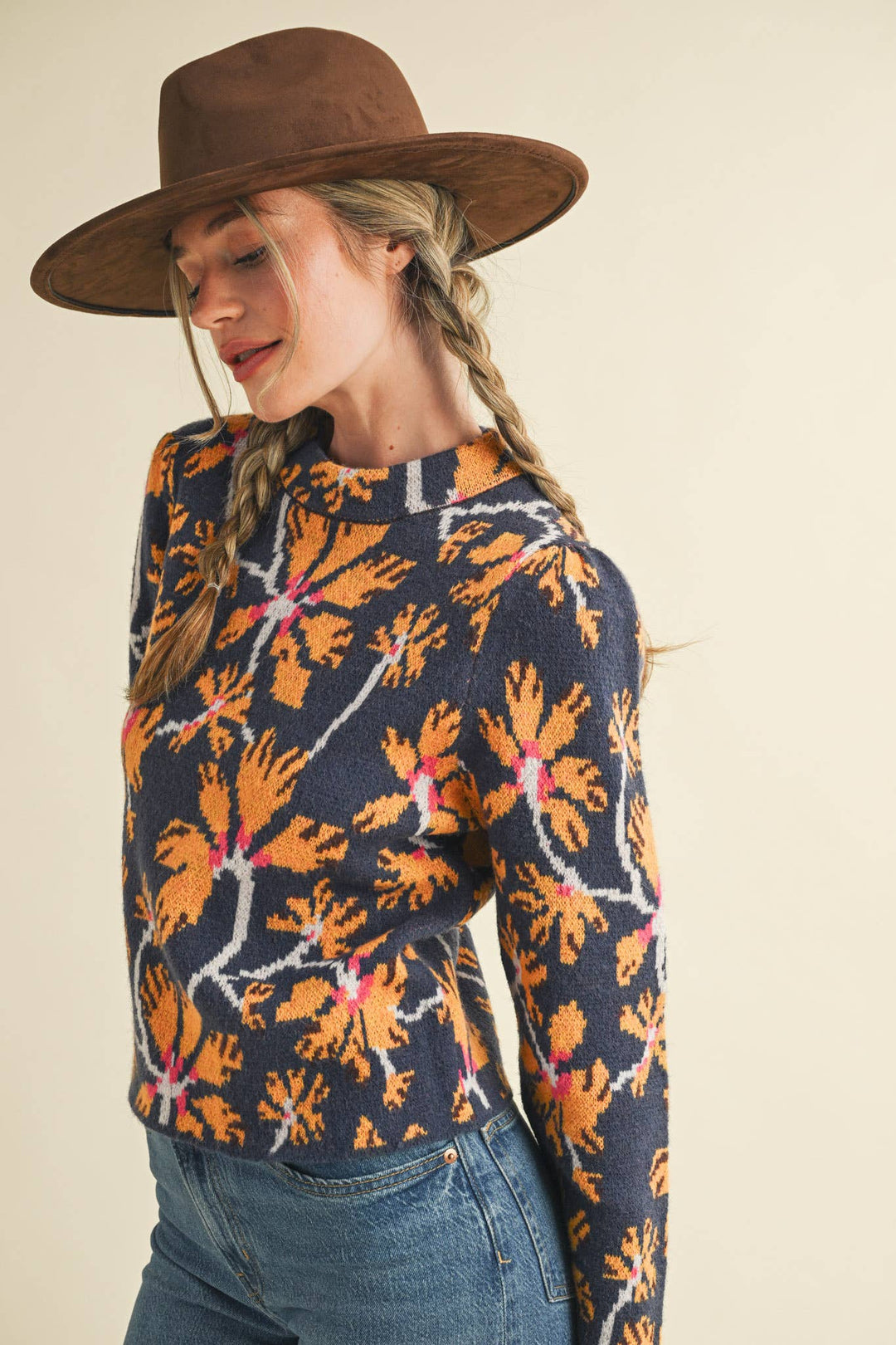 FLORAL MOCK NECK SWEATER