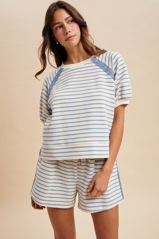 Textured Stripe Knit Sweatshirt & Shorts Set