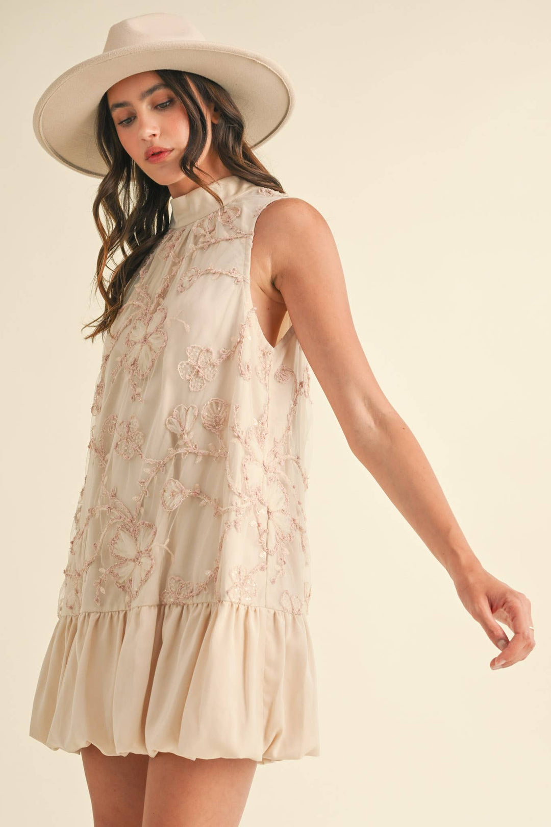 BUBBLE HEM EMBELLISHED MINI DRESS