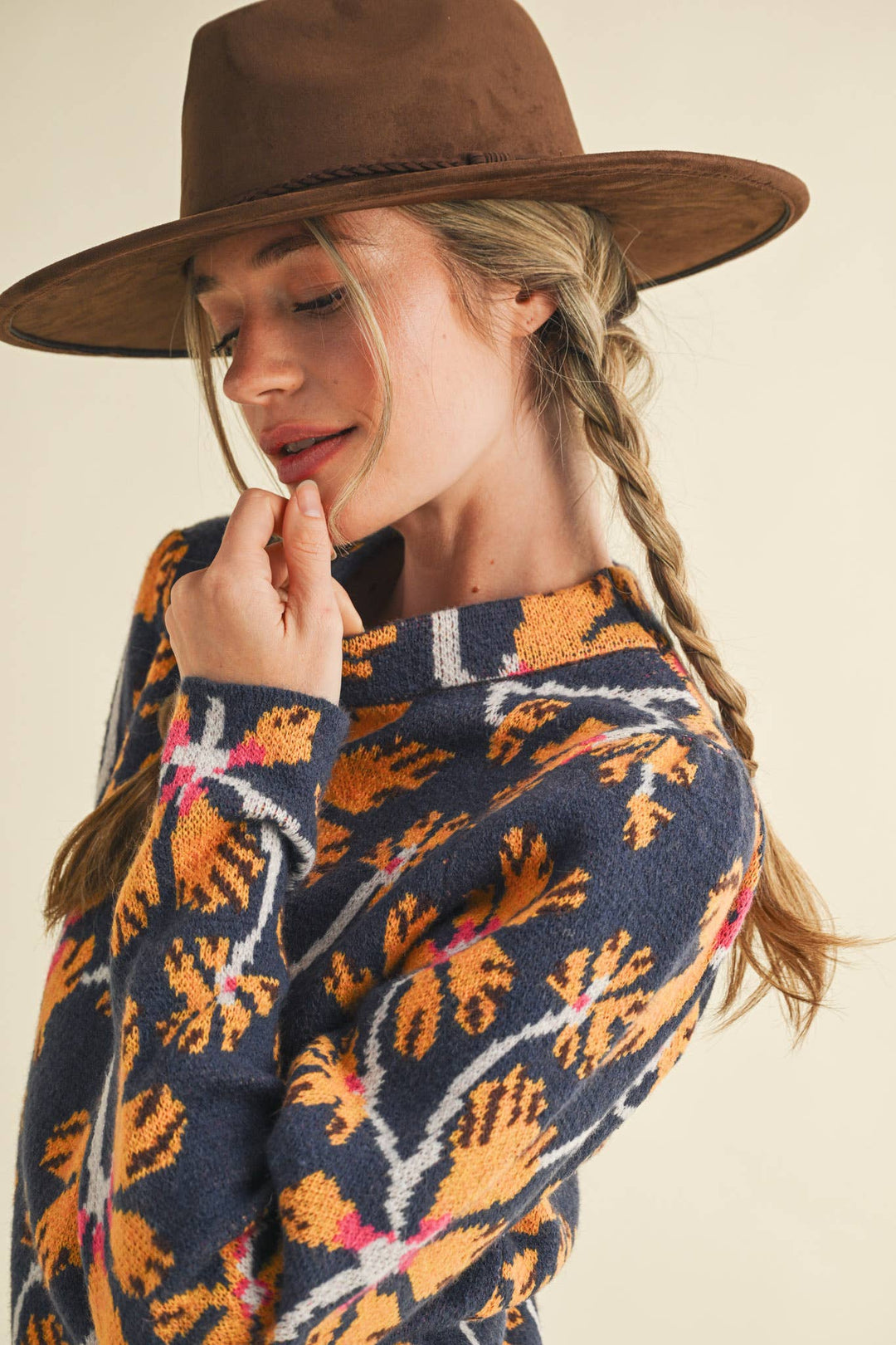 FLORAL MOCK NECK SWEATER