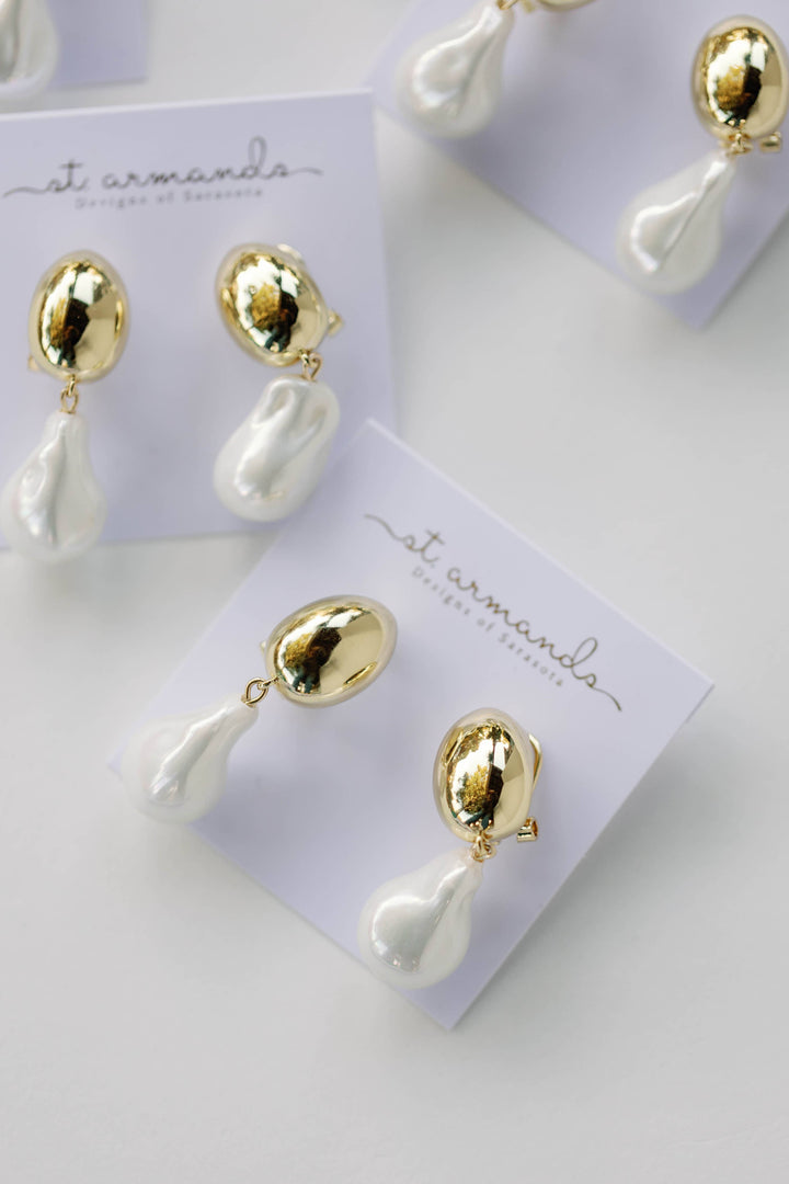 Gold and Pearl Drop Earrings