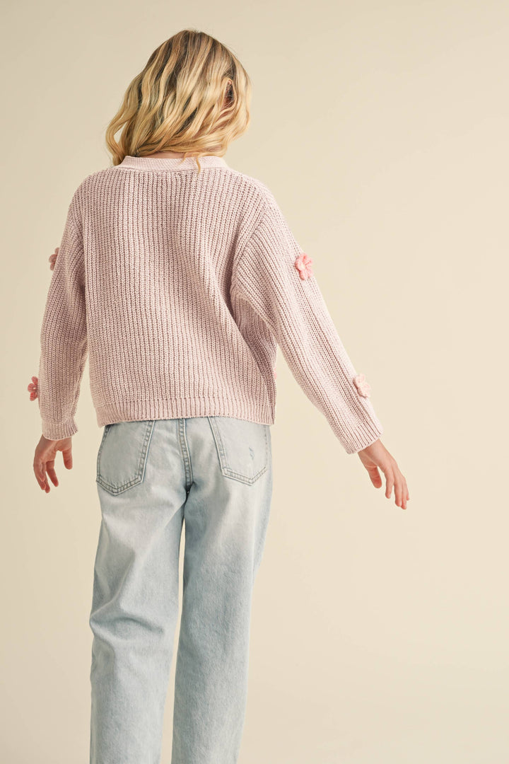 GIRLS CARDIGAN W/ 3D FLOWER