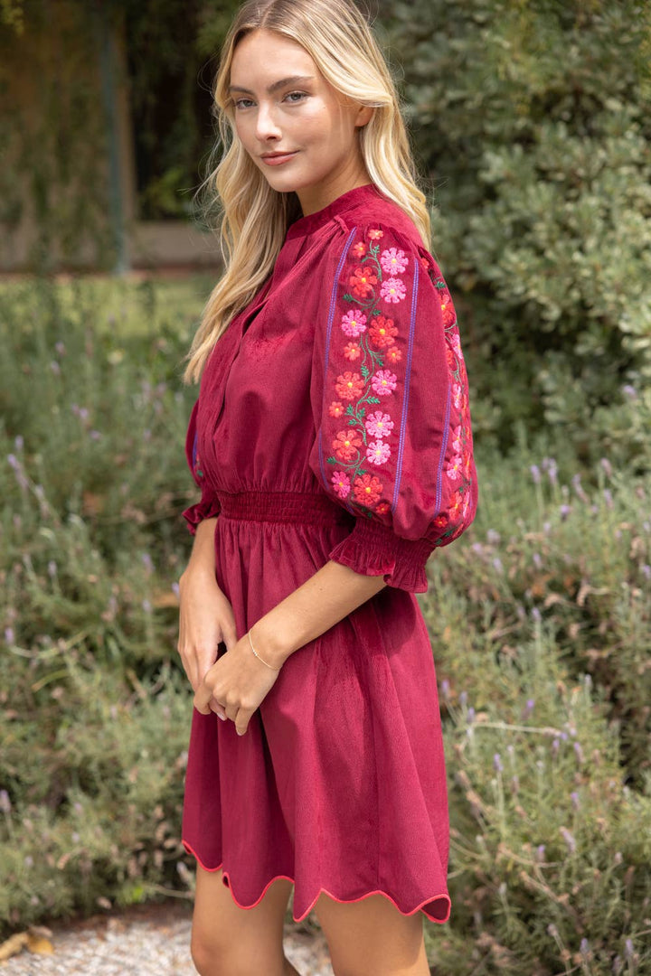Smock Waist Floral Embroidered Dress