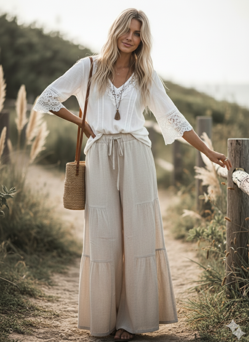Linen Blend Tiered Pants