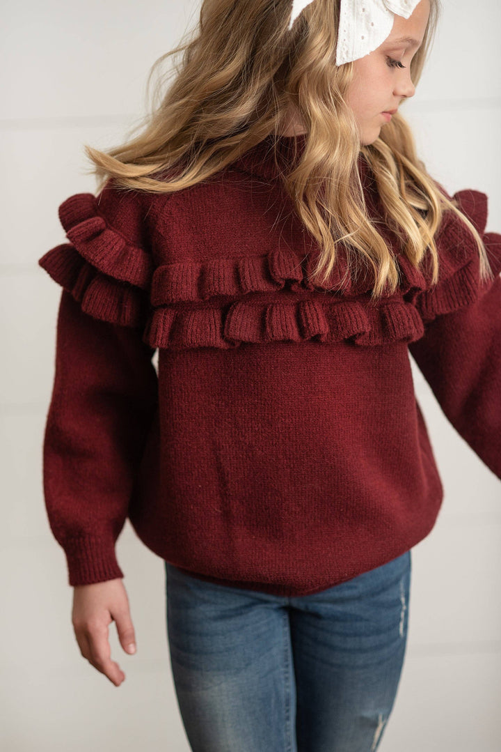 Wine Double Ruffle Sweater