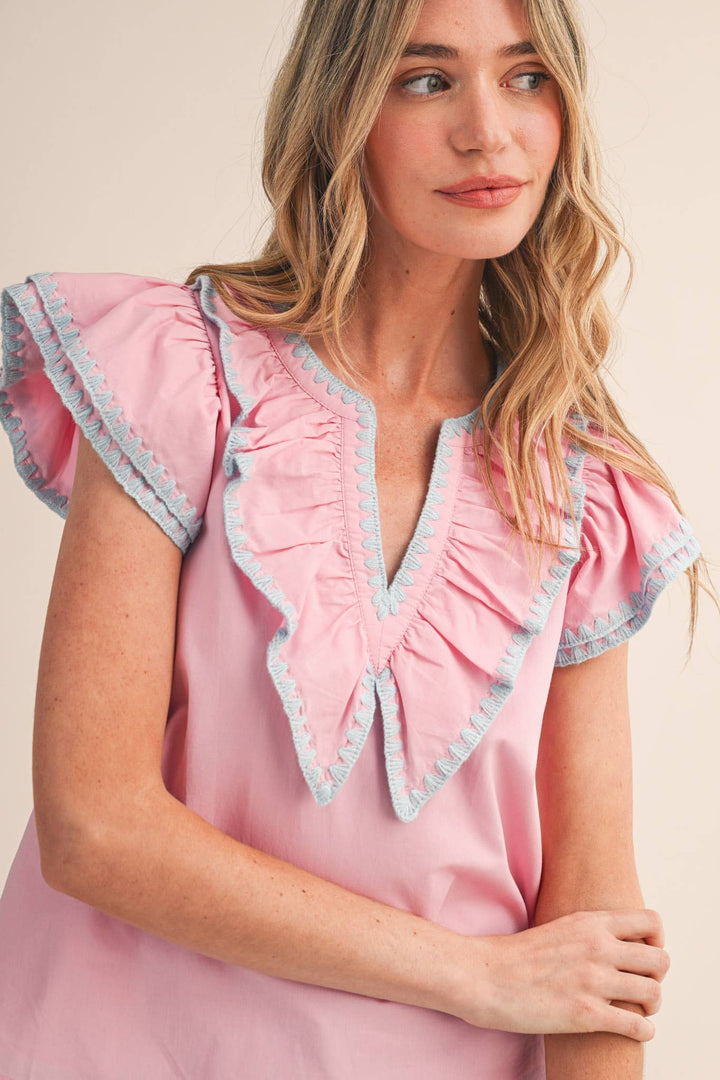 TRIANGLE STITCH RUFFLED TOP