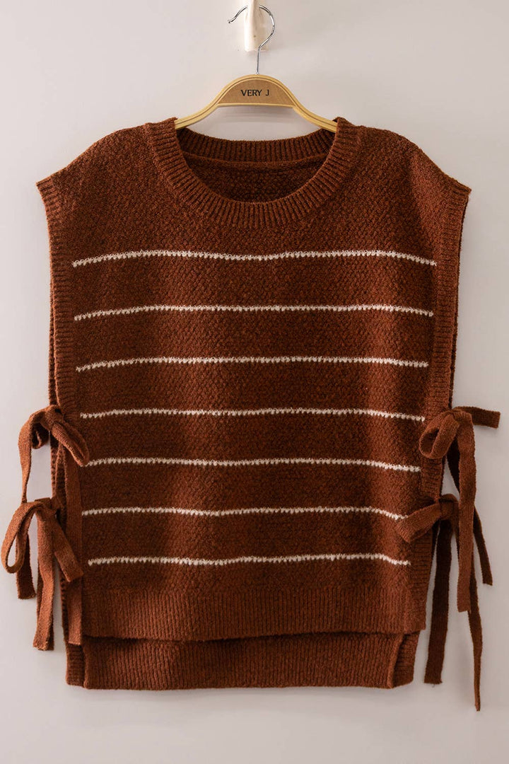 Brown Striped Side Tie Vest