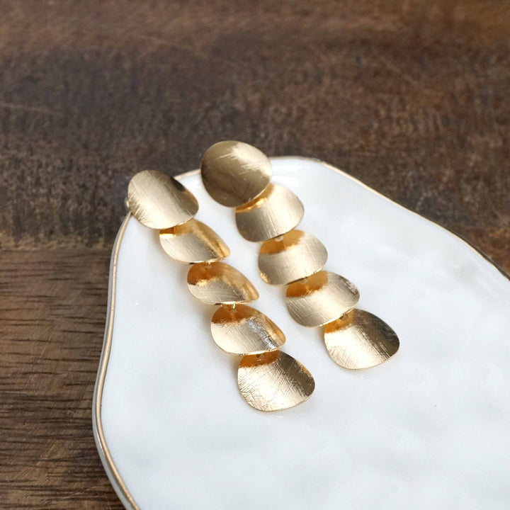 Gold Round Scales Drop Earrings