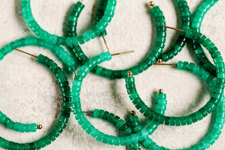 Green Beaded Hoops