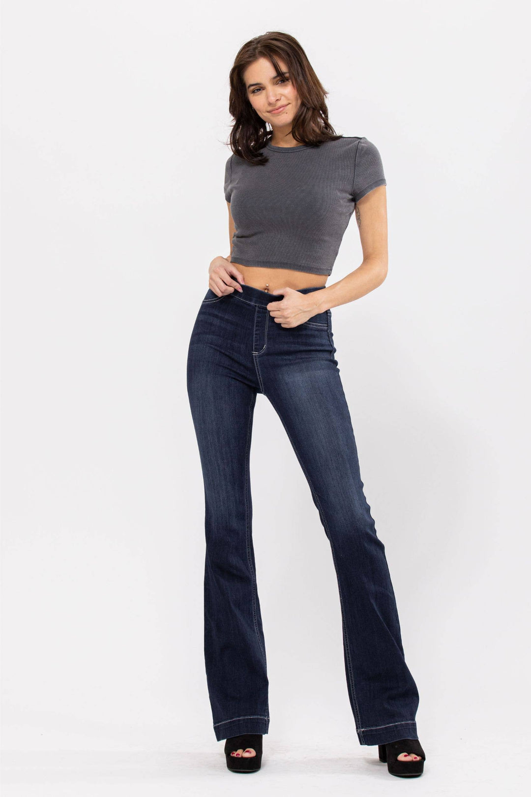 High Rise Dark Pull On Flare Jegging