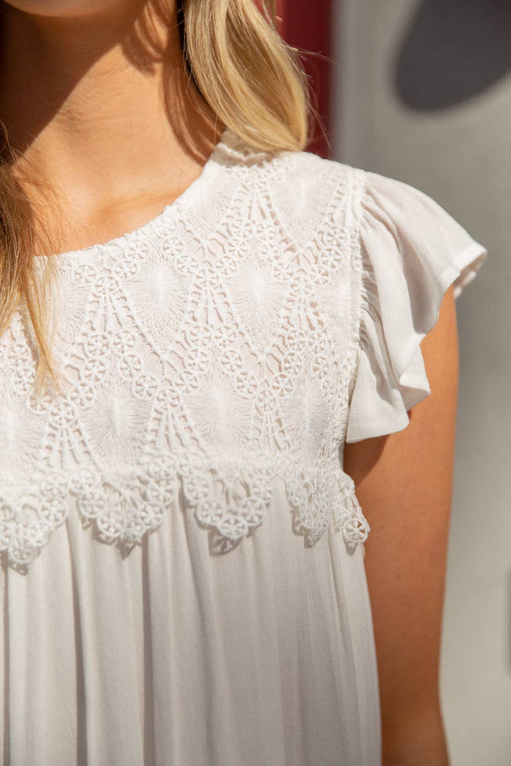 Scallop Laced Ruffle Sleeve Dress