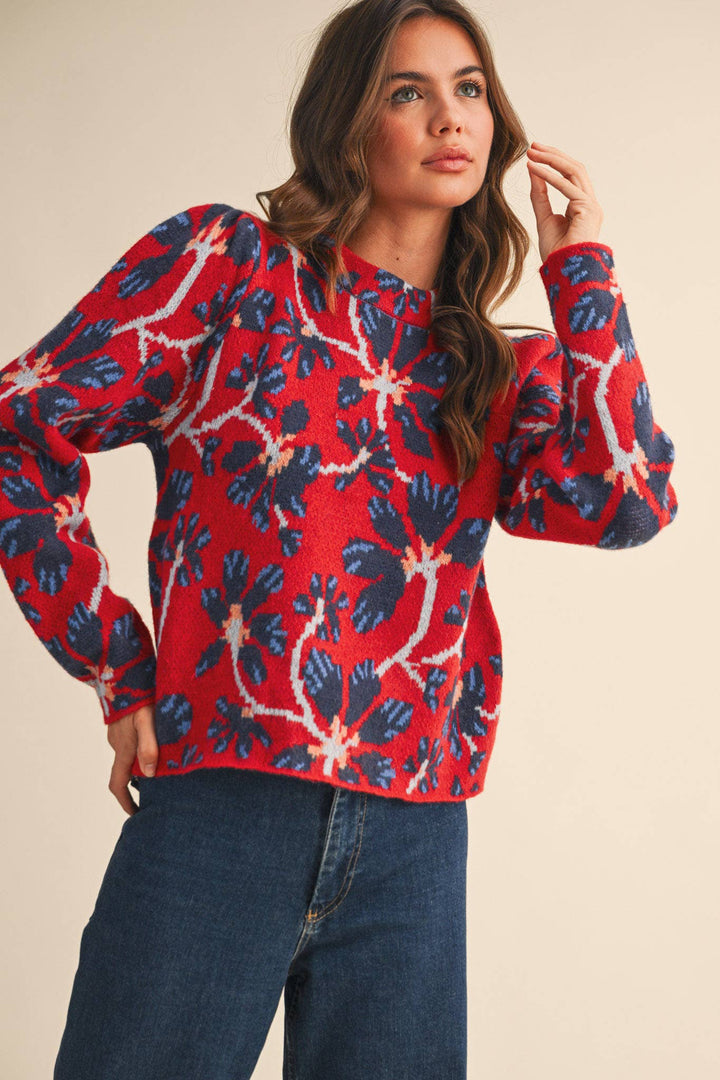 FLORAL MOCK NECK SWEATER