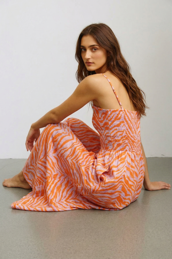 Wide Legs Smocked Floral Print Jumpsuit