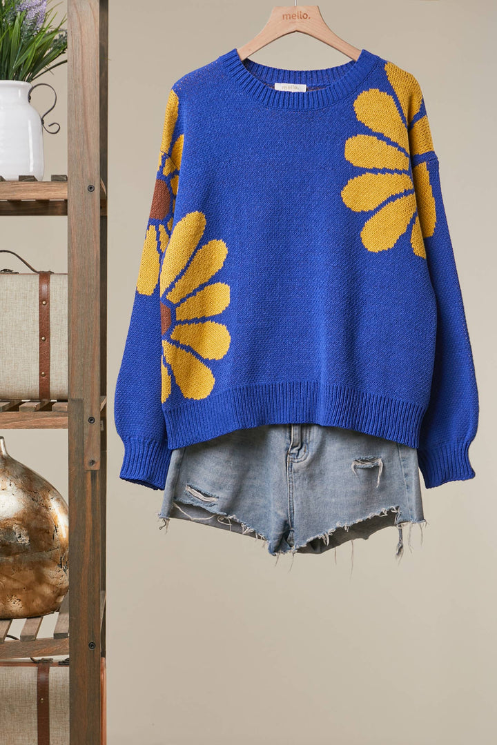 Floral Daisy Design Knit Sweater
