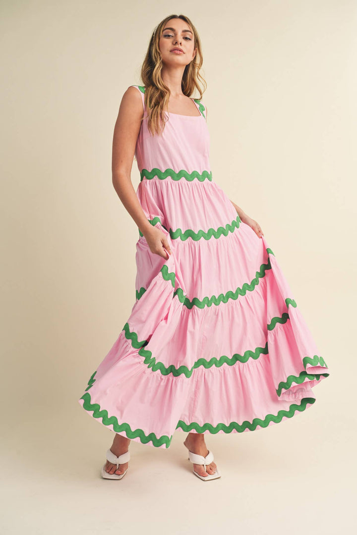 TIERED PINK/GREEN DRESS