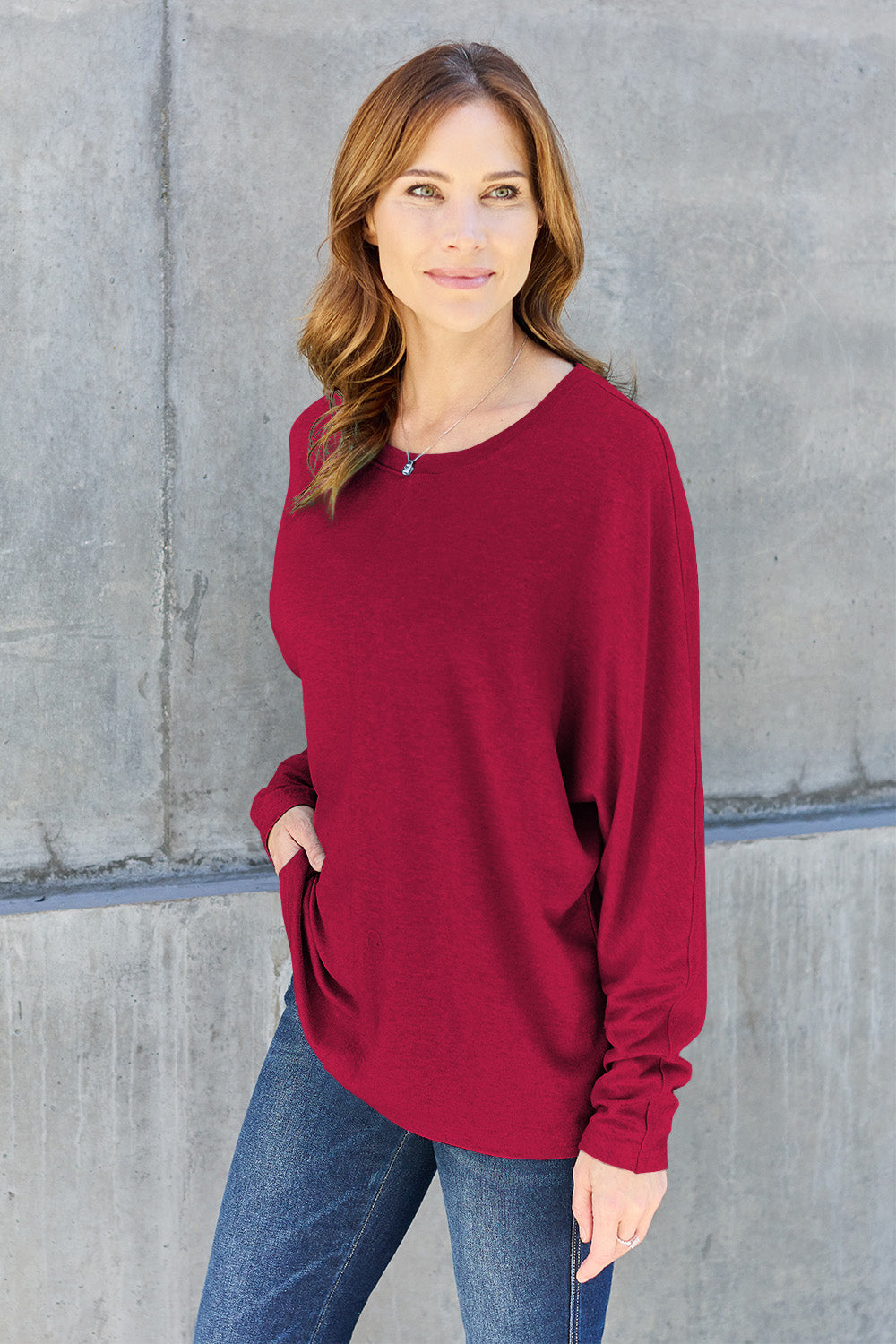 Double Take Full Size Round Neck Long Sleeve T-Shirt (Online Only)