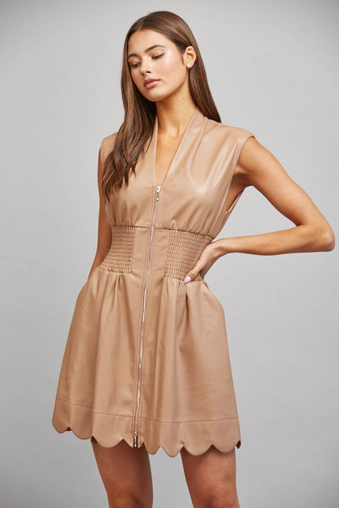 FAUX LEATHER  ZIP FRONT DRESS