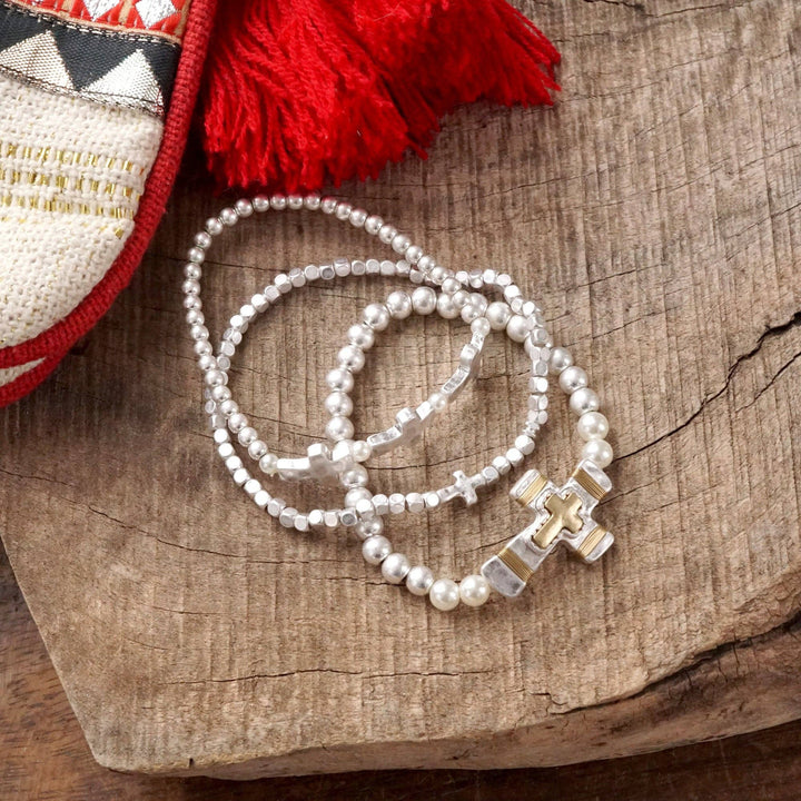 Cross bracelets set in Worn Silver