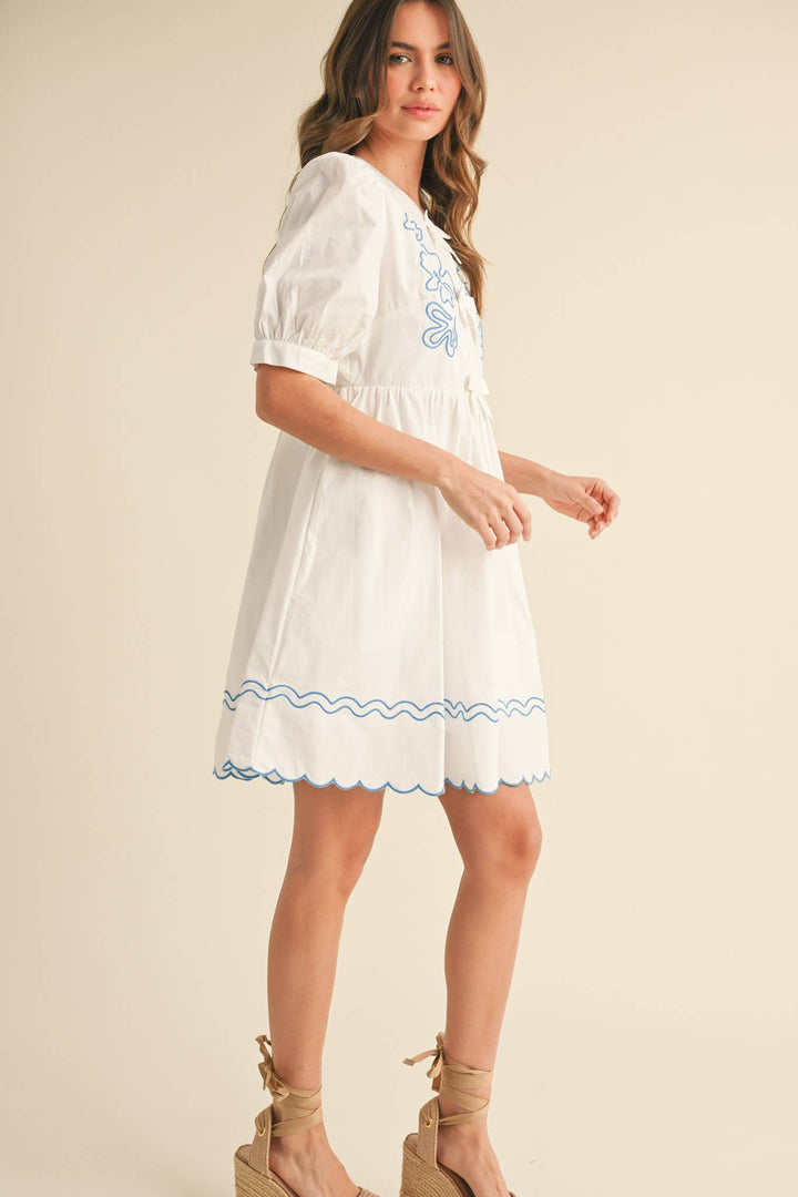 EMBROIDERY BOW MINI DRESS