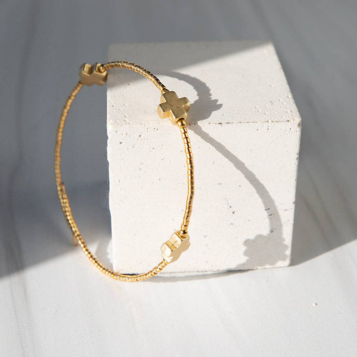 Faithful Cross Bangle-Gold