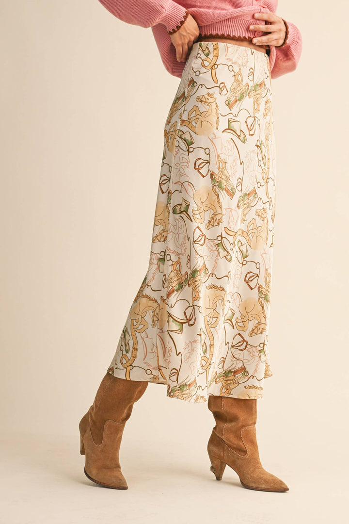 Western Print Slip Skirt