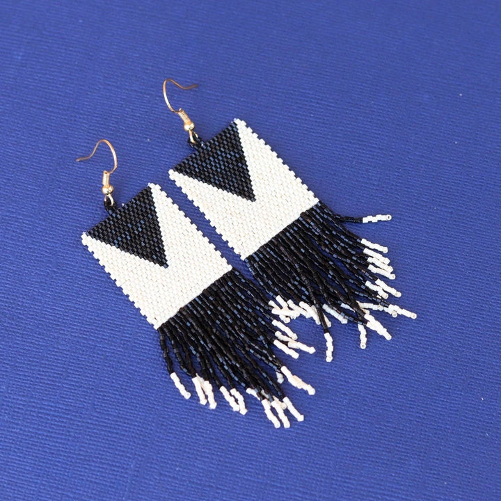 Cream + Black Diamond Fringe Earrings