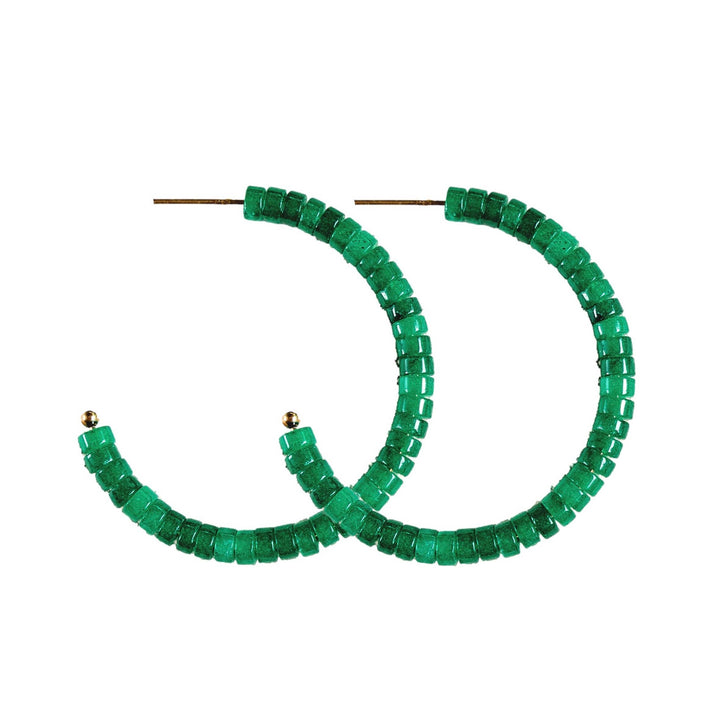 Green Beaded Hoops